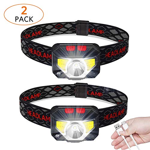 Product Cover 2-Pack LED Rechargeable Headlamp Flashlight,USB Head Torch, Super Bright LED Headlight, Motion Sensor Head Lamp, IPX45 Waterproof, Cree Led & Red Light,COB Headlight, Best for Running,Camping,Hiking