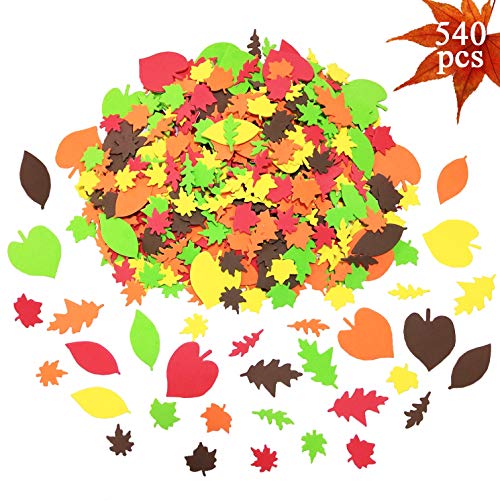 Product Cover 540pcs Fall Leaf Stickers Self-Adhesive Foam Maple Leaves Craft EVA Stickers Autumn Leaf Shapes Stickers for Art Craft Thanksgiving Party Decoration and Supplies