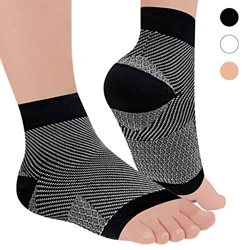 Product Cover Plantar Fasciitis Socks Foot Sleeves - LONCHAN Foot Compression Sleeve With Arch Ankle Support for Men and Women Relieve Aching Feet,Heel & Flat Foot Pain,Prevent Foot Back Sprain & Strain(Gray,S)