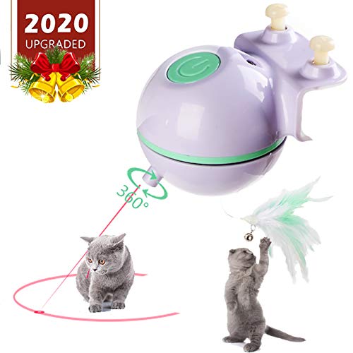 Product Cover ELEBOOT Interactive Cat Toys, LED Light Cat USB Rechargable Auto Rotated with Feather Kitten Toy and Chasing Hunting for Cat Tree,Cat House,Desk Chair(Green)...
