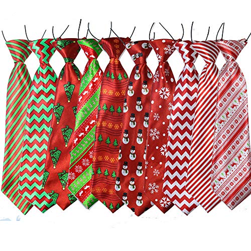 Product Cover 10pcs Christmas Large Dog Neckties, Snowman Ties Large Dog Bow Ties Collar with Elastic BandsAdjustable Pet Cat Dog Neckties for Xmas Festival Dog Collar Dog Grooming Accessories