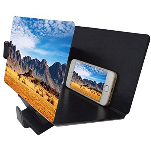 Product Cover Screen Magnifier for Cell Phone,3D HD Screen Enlarger Movies Amplifier with PU Leather Foldable Holder Stand for iPhone Xs/XR/X/8 Plus/7/7 Plus/6S, Galaxy S9+/S9/8/7,Compatible with All Smartphones