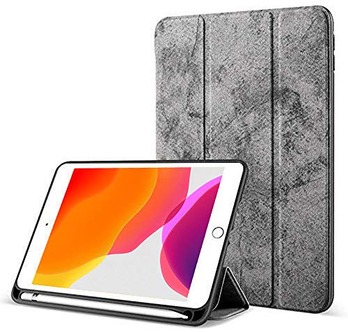 Product Cover Robustrion Marble Series Trifold Hard Back Flip Case Cover with Pencil Holder for iPad 10.2 inch 7th Generation 2019 - Grey