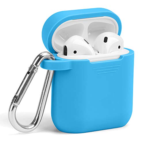 Product Cover GMYLE AirPod Case, Silicone Protective Cover Skins with Keychain for Airpods Earbuds Wireless Charging Case, Accessories Set Compatible with Apple AirPods 1 & 2, Light Blue
