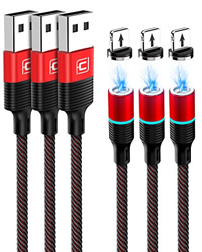 Product Cover i0S 6.6ft Magnetic Charging Cable 3 Pack, 3 Tips 3 Cables, CAFELE USB 3.0 Fast Charging Magnetic Cable, Data Transfer Nylon Braided Cord with LED Light, Auto Connect, Use for iPH0NE i -Pad - Red