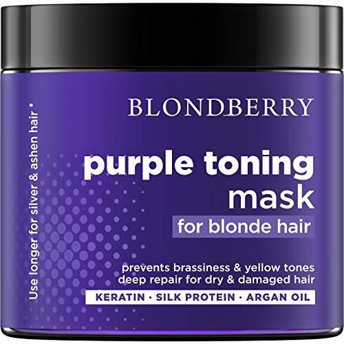 Product Cover Purple Hair Mask for Silver & Platinum Hues - Advanced Purple Pigment with Keratin & Argan Oil - Made in USA - Removes Yellow & Brassy Blonde Tones - Deeply Repairs Dry & Damaged Blonde Hair - 8 oz