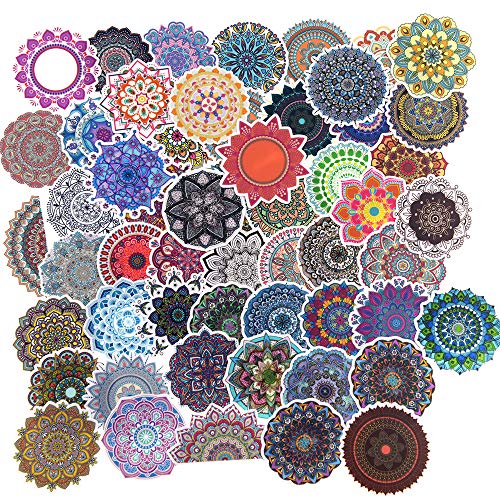Product Cover Colorful Small Mandala Flowers Stickers for Water Bottle,Laptop,Journal/Yoga Girl Stickers/Rainbow Kaleidoscope Round Stickers-56pcs