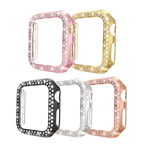 Product Cover ISENXI Case Compatible with Apple Watch Series 5 Series 4 40mm, 5Pack PC Plated Hard Bumper Crystal Diamonds Glitter Frame Protector Protective Cover Compatible for iWatch Series 5/4 40mm(5 Pack)