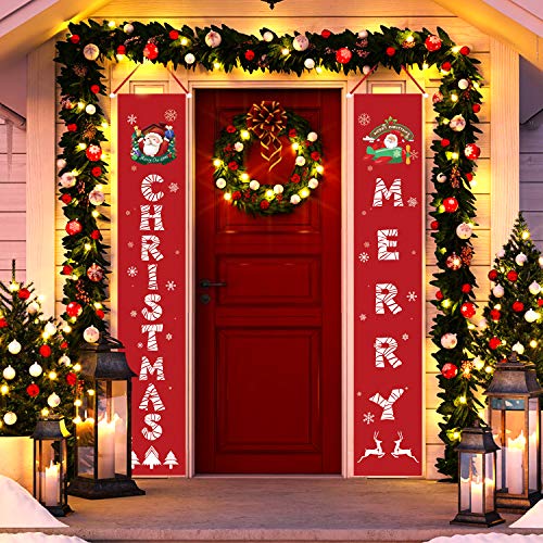 Product Cover Tobeape Christmas Decorations Indoor Outdoor, Merry Christmas Porch Signs for Front Door Yard Home Decor, Hanging Banners Flag for New Year Xmas Winter Holiday Party Supplies, Large Size 13 X 73 Inch