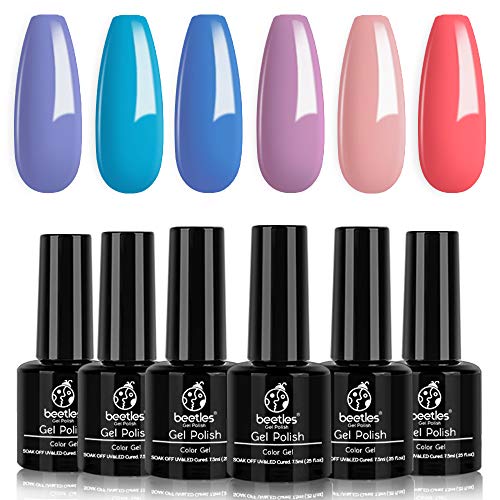 Product Cover Beetles Gel Nail Polish Set, Sunset Tides Collection Soft Blue Purple Pink Nail Polish Gel Nail Lacquer Kit Nail Art Manicure Valentine's Day Gift Kit, 7.3ml Each Bottle