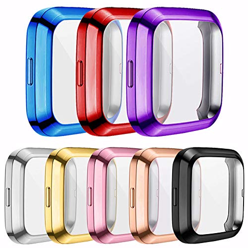 Product Cover [8-Pack] Screen Protector Case Compatible with Fitbit Versa 2 Smartwatch, All-Around TPU Plated Protective Cover Scratch Resistant Bumper Shell Accessories (8 Colors, Versa 2)