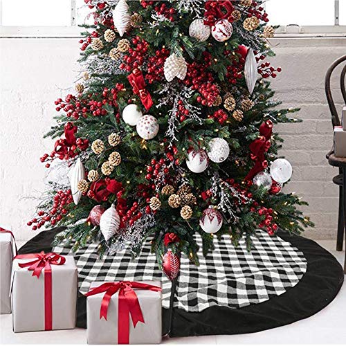 Product Cover Onene Black and White Buffalo Plaid Check Christmas Tree Skirt 48 inches, Country Xmas Tree Decorations Tree Skirts Double Layers Holiday Ornaments