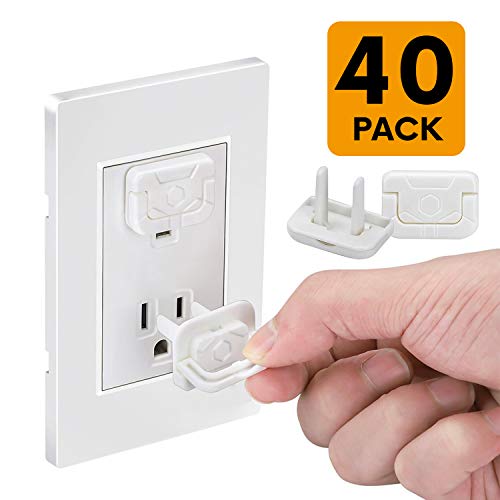 Product Cover Baby Proof Outlet Covers Socket Caps 40pcs Toddler Safety Protector Durable Steady Difficult for Children to Remove Home Accidental Shock Hazard Prevention Guard for US 2-Prong Socket White