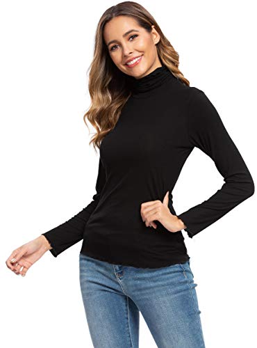 Product Cover VEROSE Women's Long Sleeve Mock Turtleneck Stretch Slim T-Shirt Lightweight Sweater Pullover Tops Black Small