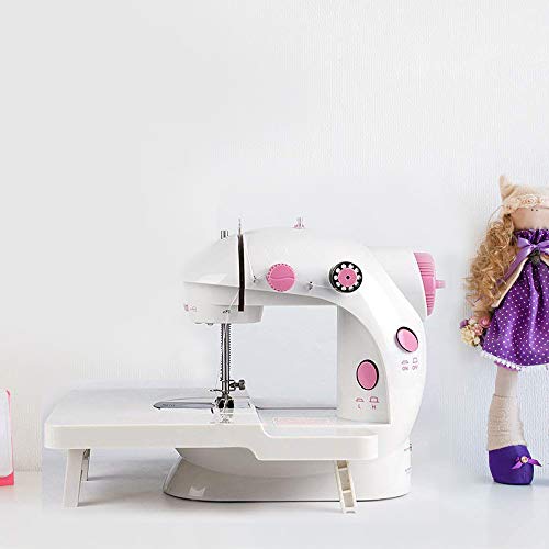 Product Cover Sewing Machine Electric Portable Mini Embroidery Machine with Extended Table Dual Speed Double Thread Pink
