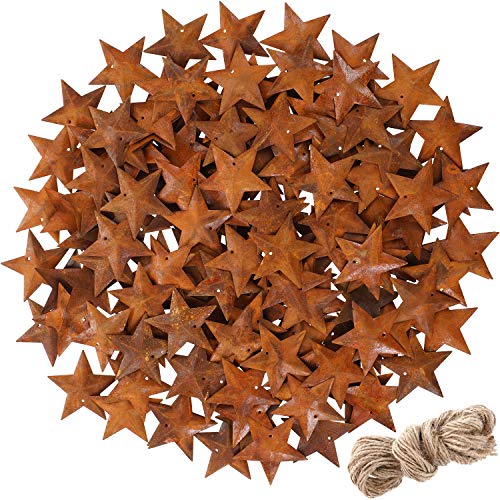 Product Cover 150 Pieces Christmas Rusty Metal Stars Xmas Rusty Stars with Hole and Twine for Christmas Tree Decoration Craft Supplies