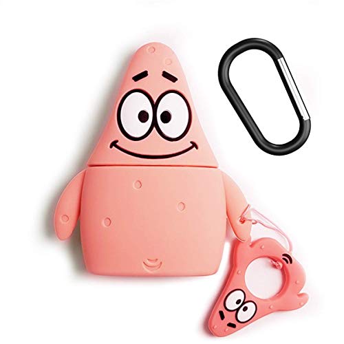 Product Cover Woocon for Airpods Case,Anti-Lost Kawaii Cute Lovely Character Cartoon Silicone Full Protective Airpod Case with Keychain Case Compatible with Airpods1/2 (Patrick Star)