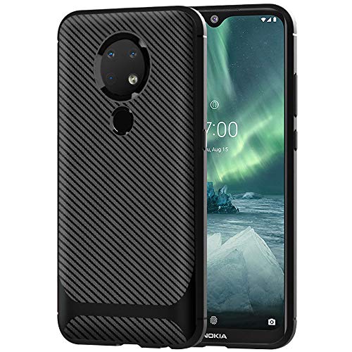 Product Cover TheGiftKart Shockproof Carbon Fibre Soft Silicon Armor Back Cover Case for Nokia 6.2 / Nokia 7.2 (Carbon Black)