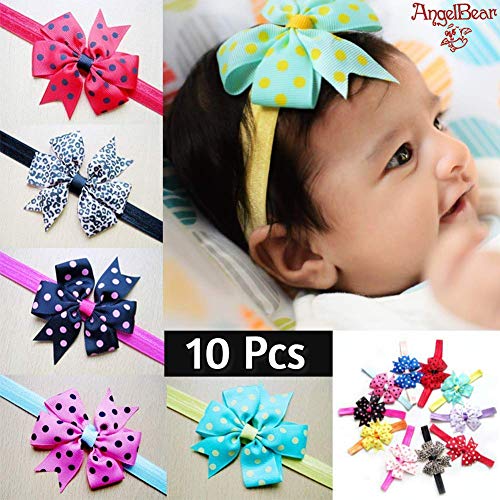 Product Cover Angel Bear Multi-Colour Chiffon Satin Lace Head Band For Girls, Hairbands, Ribbon Boutique, Elastic Bow Bowknot for Kids Girls Infant Toddler (10Pcs, Color Random)