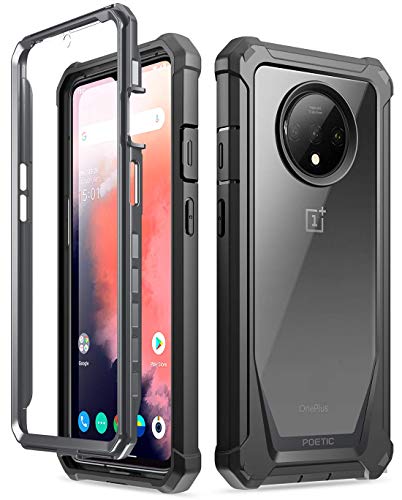 Product Cover OnePlus 7T Rugged Clear Case, Poetic Full-Body Hybrid Shockproof Bumper Cover, Built-in-Screen Protector, Guardian Series, Case for OnePlus 7T (2019 Release), Black/Clear