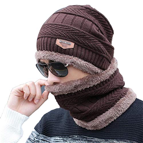 Product Cover Determina 2Pcs/Set Winter Warm Knitted Fleece Lined Bean Hat and Comfortable Wool Scarf Set for Adult/Children(Hat +Scarf)