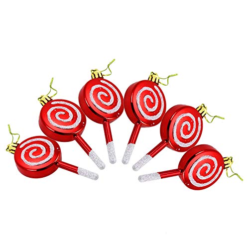 Product Cover Rocinha 6 Pcs Christmas Lollipop Ornament, 4'' Shatter Resistant Sparkling Glittery Candy Cane Design Ornament for Christmas Decorations (Red & White)
