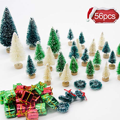 Product Cover Iceyyyy 56 Pcs Artificial Mini Christmas Trees Set - Miniature Sisal Frosted Christmas Trees Bottle Brush Trees for DIY Crafts Home Table Top Decor ...