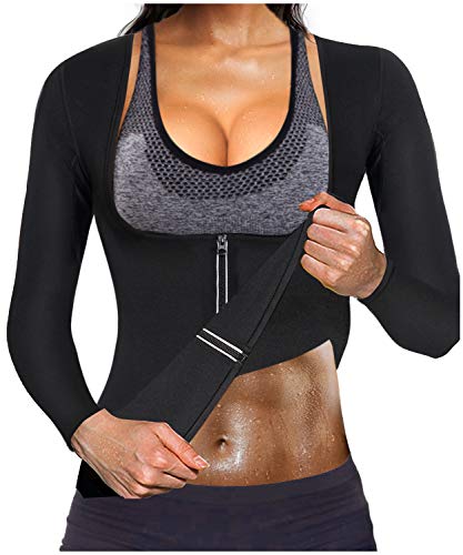 Product Cover Gotoly Women Waist Trainer Hot Neoprene Shirt Sauna Suit Sweat Body Shaper Jacket Top Zipper Long Sleeve(Black, Large)