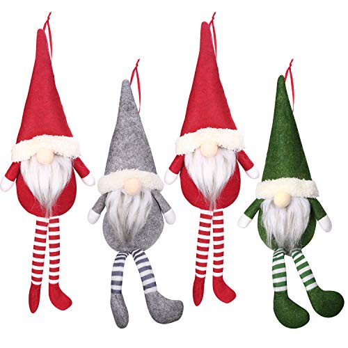 Product Cover Tomte gnomes, Stuffed Gnomes Elf Decorations Set Pack of 4 Colorful Scandinavian Gnomes Adorable Holidays Home Decorations Gray, Green, and Red Troll Ornament (4 Pack)