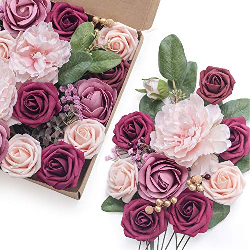 Product Cover Ling's moment Stunning Berry Blush Artificial Flowers Box Set for DIY Wedding Bouquets Centerpieces Arrangements Party Baby Shower Home Decorations