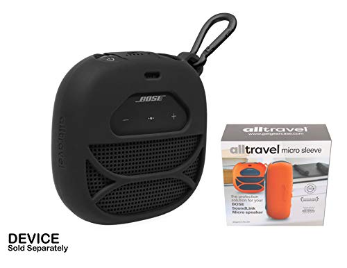 Product Cover Customized Silicon Skin for Bose SoundLink Micro, Portable Outdoor Speaker by alltravel, Full Protection Cover from Shock, Shake and Drop, Free Carabiner for Easy Carrying (Back)