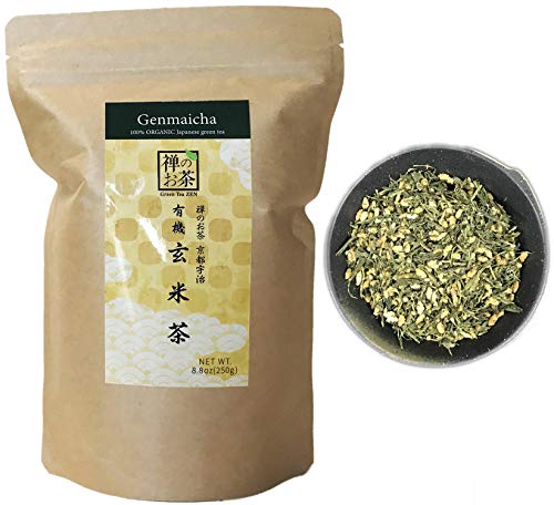 Product Cover Zen no Ocha Genmaicha tea - Japanese loose leaf Organic Green tea Made in Kyoto Uji Japan (8.8oz (250g))