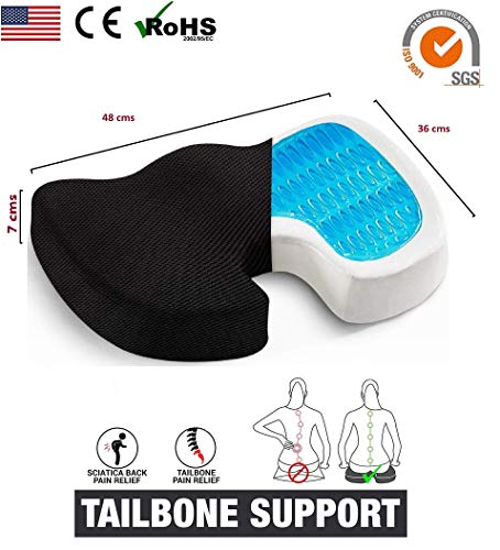 Product Cover OBLIQ Orthopaedic Coccyx Pillow Tailbone Seat Cushion with Cooling Gel High Density Memory Foam to Relieve Sciatica, Back Pain Relief for Chair, Wheel Chair, Car (Black)