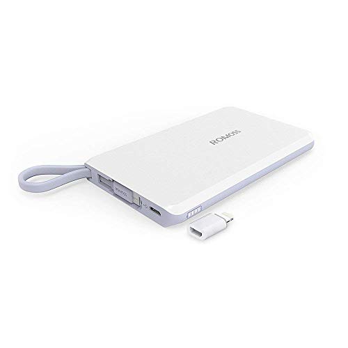 Product Cover ROMOSS QS05 5000mAh Portable Charger, Mini Power Bank with Built-in Charge Cable Slim Thin Battery Packs Compatible with Cellphones, iPhone, Samsung Galaxy and More