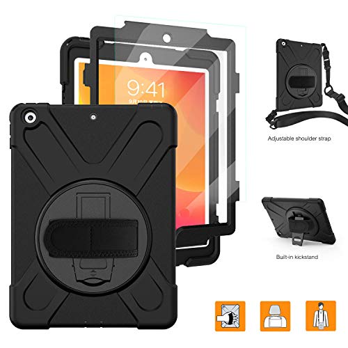 Product Cover iPad 10.2 Case 2019/iPad 7th Generation Case with Screen Protector,TSQ Heavy Duty Shockproof Hard Durable Rugged Protective Kids Case with Hand Strap/Stand/Shoulder Strap for iPad 7th Generation,Black
