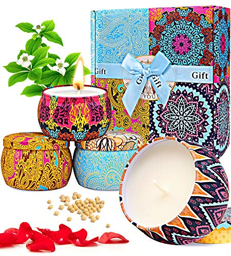 Product Cover Scented Candles Gifts for Women,Christmas Candles Set Gifts for Mom,Relaxation,Birthday,Thank You Gifts for Her,100% Soy Wax Portable Tin Candles,Stress Relief and Aromatherapy for Bath Yoga