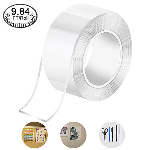 Product Cover Traceless Washable Adhesive Tape, 9.84FT Reusable Clear Double-Sided Removable Gel Grip Tape Anti-Slip Nano for Paste Photos, Posters, Carpet Mats, Home and Kitchen