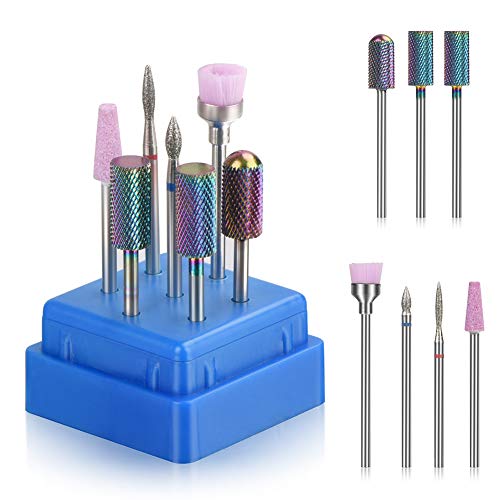 Product Cover Bulex 7pcs Nail Drill Bits for Acrylic Nails, Professional Tungsten Carbide 3/32 Little Nail Drill Bit Set for Gel Nails Cuticles