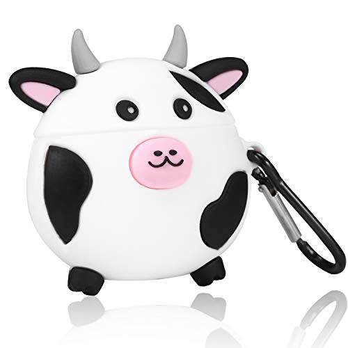 Product Cover Gudcos Case for Airpods, Funny Fun Animal Cartoon Silicone Design, Character for Kids Teens Girls Air pods Charging Case Soft Skin Carabiner Protective Cover for Airpod 2/1 [Cute Cow]