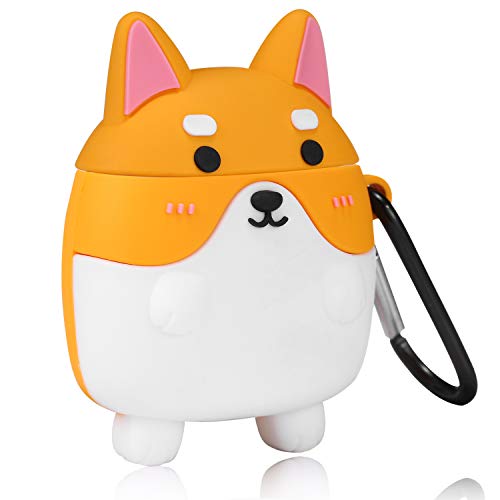 Product Cover Gudcos Case for Airpods, Funny Cute Animal Cartoon Silicone Design, Fun Character for Teens Girls Air pods Charging Case Soft Skin Carabiner Protective Cover for Airpod 2/1 [Corqi Dog]