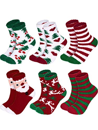 Product Cover Boao 6 Pairs Christmas Holiday Socks Cotton Knit Crew Socks Warm Fuzzy Socks Colorful Cozy Slipper Socks (Color Set 3)
