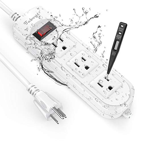Product Cover Taboyt Power Strip Surge Protector, Patented Waterproof and Electric Shock Proof Powerstrip w/ 3 Outlets, Flag Plug and 6 Foot Weatherproof Extension Cord for Kitchen Bathroom Garden Pool Outdoor