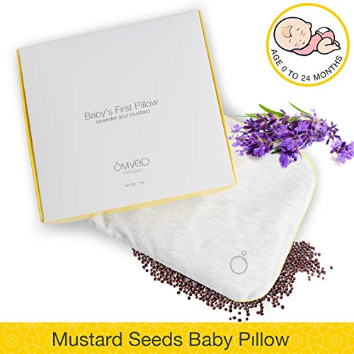 Product Cover Omved Baby's First Pillow Head Shaping Mustard Seeds Pillow with Lavender Removable Cotton Cover, Light Grey, Medium Size