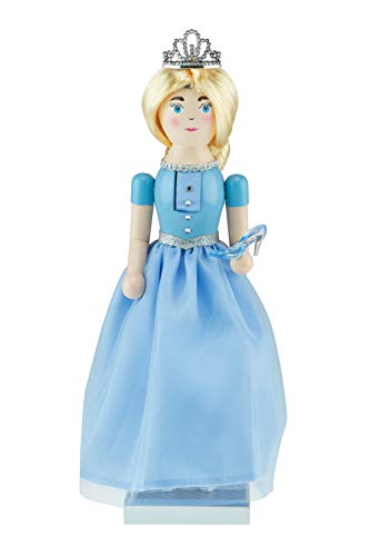 Product Cover Clever Creations - Princess Christmas Nutcracker - Traditional Wooden Decorative Figure in a Blue Ballgown with a Sparkling Tiara and Glass Slipper - 14 Inches