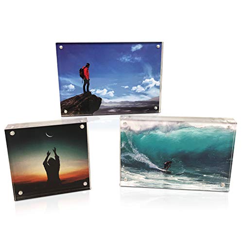 Product Cover Floating Picture Frame Set (3 Pack) - Acrylic Frames 5x7, 4x6 & 4x4 - Double Sided Clear Acrylic Picture Frames - The Best Floating Frame Set/Lucite Picture Frame Set & Best Friend Picture Frame!