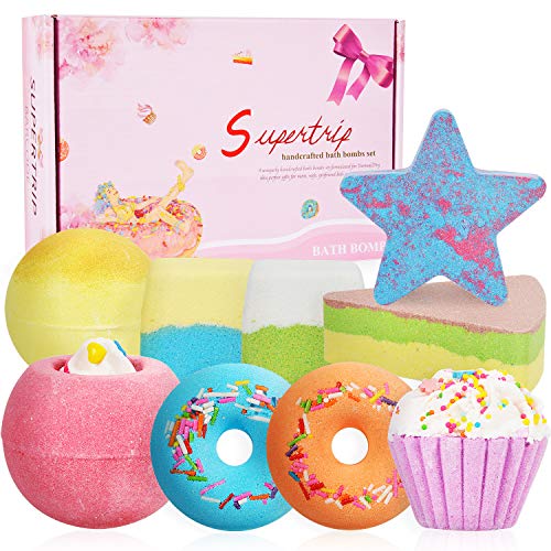 Product Cover Supertrip Bath Bombs Gift Set - 9 Organic & Natural Handmade Bubble Fizzies Spa bomb,Shea Cocoa Butter Moisturize,Perfect Birthday Valentines Mothers Day Christmas Gift idea for Women or Kids