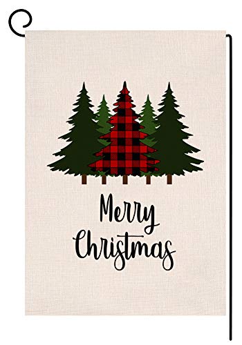 Product Cover BLKWHT Red Black Buffalo Tree Small Garden Flag Vertical Double Sided Winter Burlap Yard Outdoor Decor 12.5 x 18 Inches (115301)