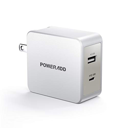 Product Cover POWERADD USB C Wall Charger 30W Dual Port Type C Charger with 18W Power Delivery and Foldable Plug EnergyCharger PD II Compatible with MacBook, iPad Pro, iPhone 11 Pro/XS/XR/X, Pixel, Galaxy and More
