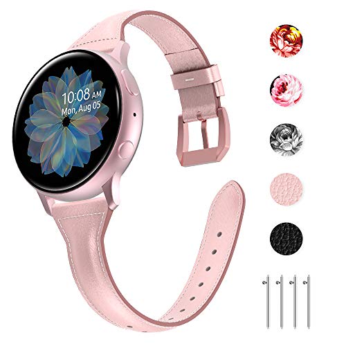 Product Cover Tensea Leather Band Replacement for Samsung Galaxy Watch Active 2 44mm / 40mm Band and Galaxy Watch 42mm Band, Women Men Soft and Slim Leather Strap Compatible with Galaxy Watch (Pink)