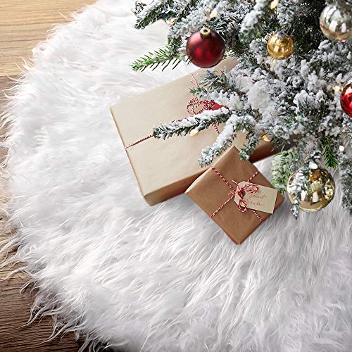 Product Cover Townshine 48 Inch Christmas Tree Skirt Double Layers Faux Fur Tree Mat for Christmas Holiday Party Decoration Ornaments